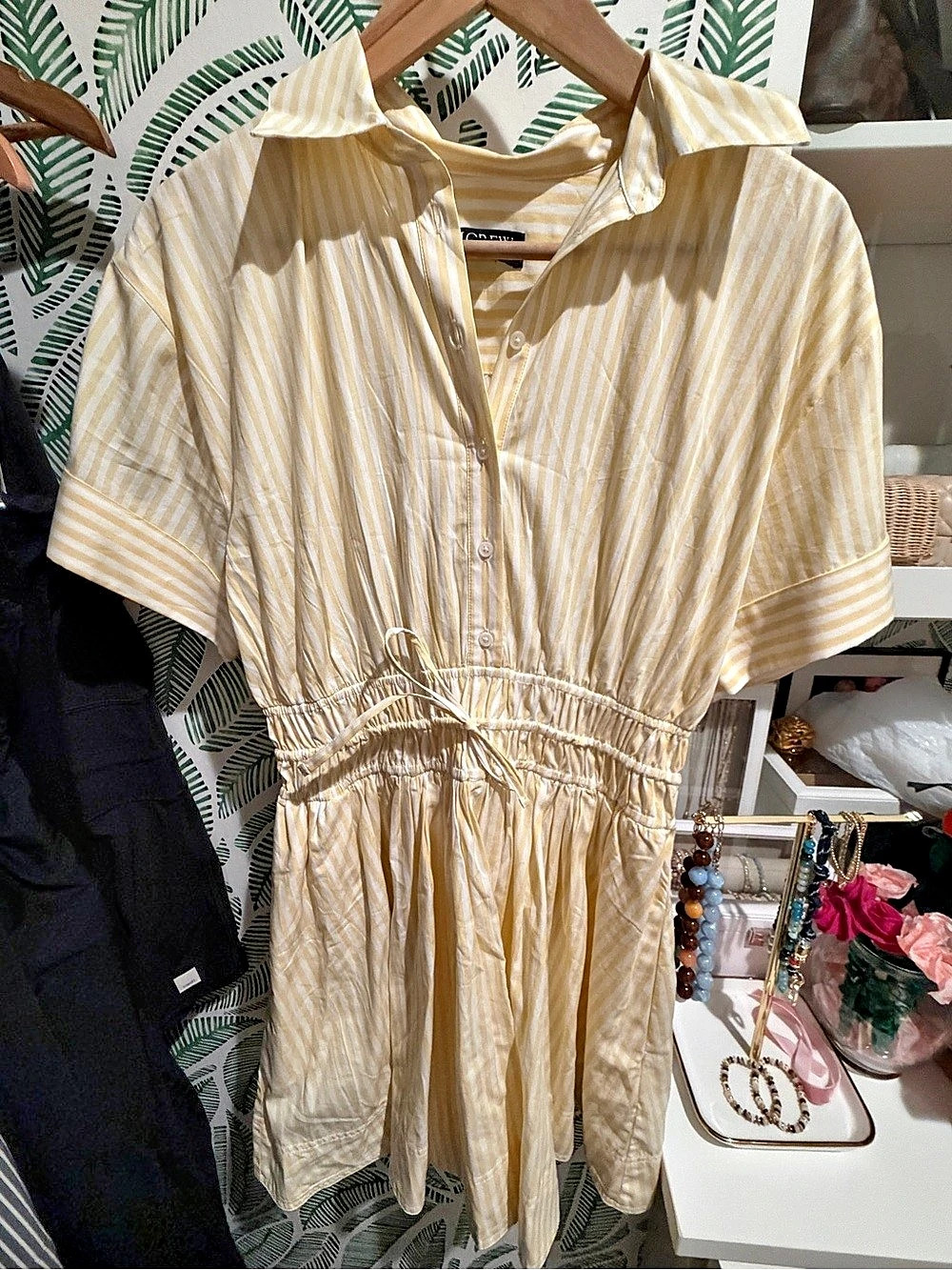 J.Crew Elena shirt-dress in striped cotton poplin Striped Mini Dress in Yellow &